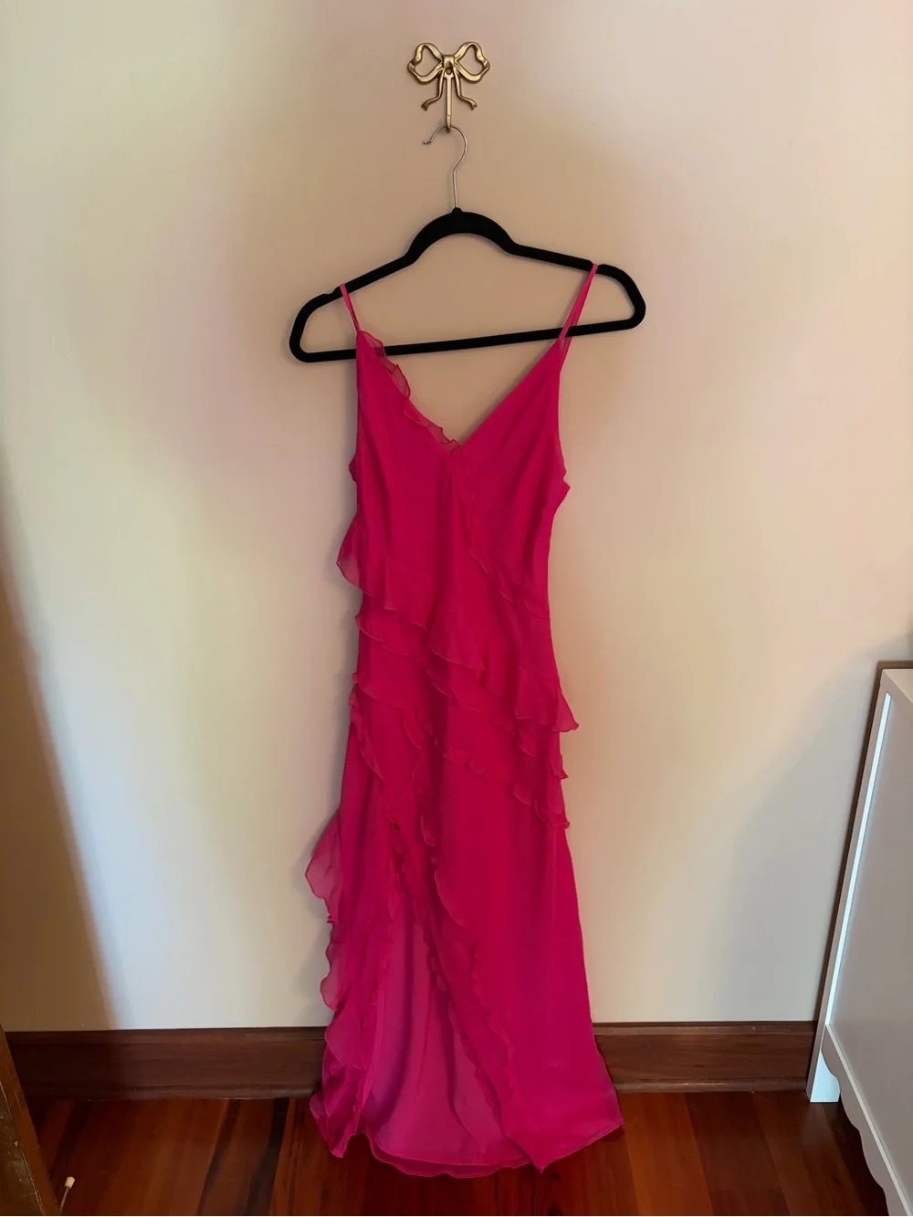 Abercrombie & Fitch Hot Pink Ruffled Maxi Slip Dress